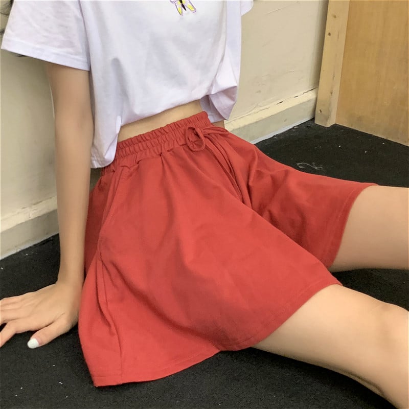Moteriški šortai, puikūs madingi vasariniai Ulzzang plačiomis kojomis Vasaros prašmatnios mielos mergaičių trumpos, universalios kišeninės, aukšto liemens moteriškos
