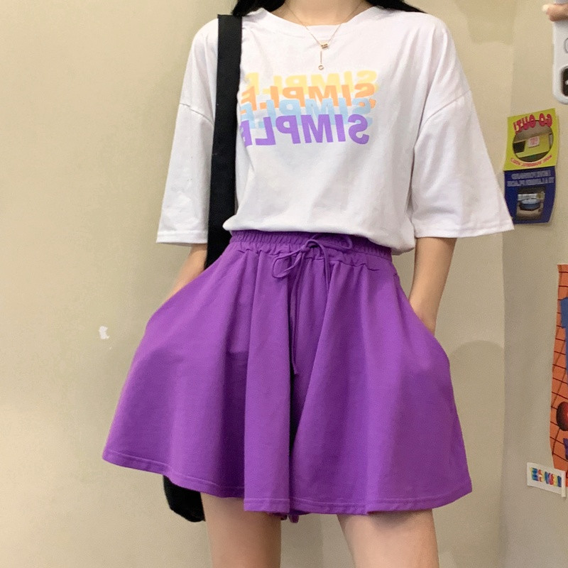 Moteriški šortai, puikūs madingi vasariniai Ulzzang plačiomis kojomis Vasaros prašmatnios mielos mergaičių trumpos, universalios kišeninės, aukšto liemens moteriškos