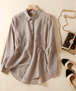 Cămașă casual în dungi cu guler clasic pentru femei