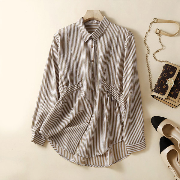 Cămașă casual în dungi cu guler clasic pentru femei