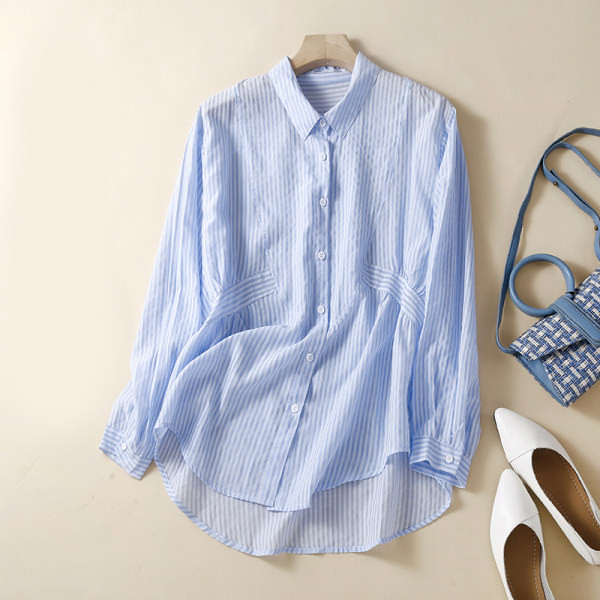 Cămașă casual în dungi cu guler clasic pentru femei