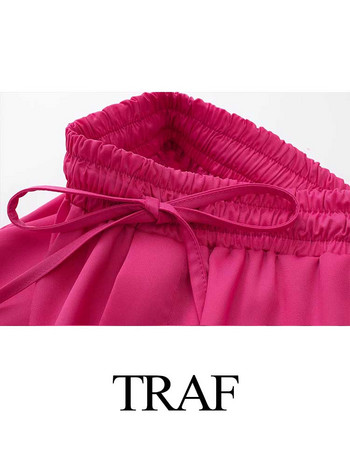 TRAF Γυναικείο κοντό καθημερινό μονόχρωμο παντελόνι με ελαστική μέση με κορδόνι χαλαρό Street Daily Beach Καλοκαιρινά γυναικεία ρούχα