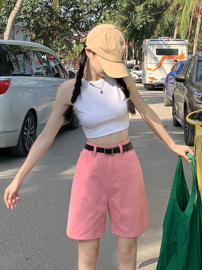 GUUZYUVIZ Laisvalaikio šortai aukštu liemeniu Džinsai Moteriškas vasarinis trumpas moteriškas