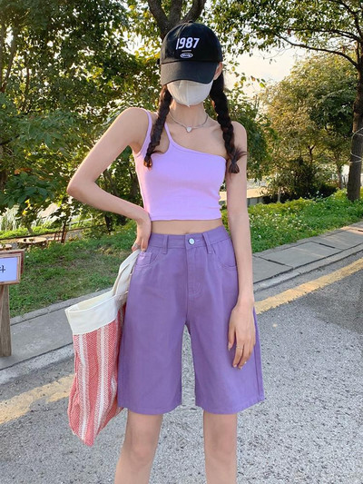 GUUZYUVIZ Laisvalaikio šortai aukštu liemeniu Džinsai Moteriškas vasarinis trumpas moteriškas