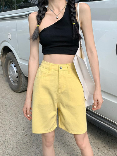 GUUZYUVIZ Laisvalaikio šortai aukštu liemeniu Džinsai Moteriškas vasarinis trumpas moteriškas