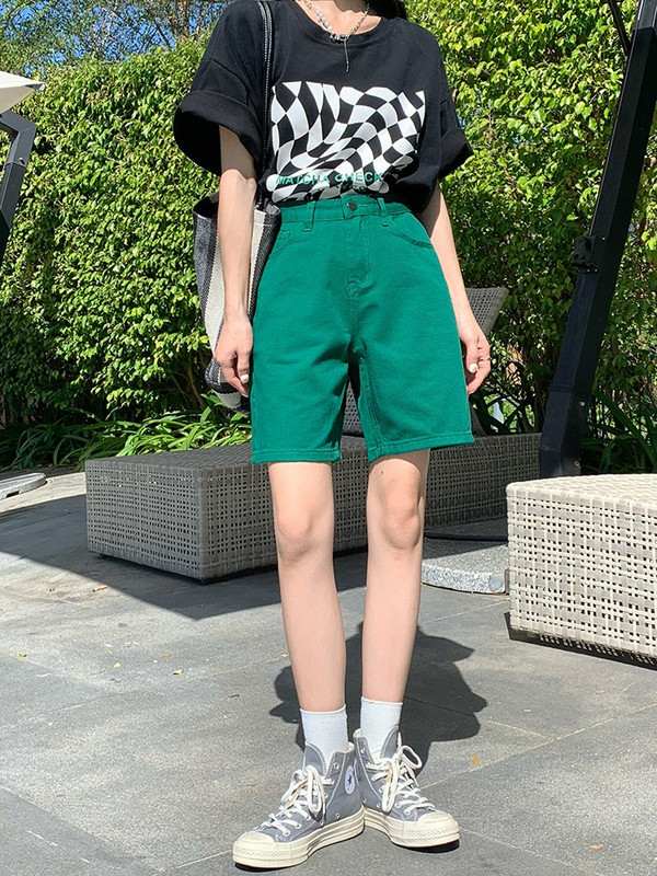 GUUZYUVIZ Laisvalaikio šortai aukštu liemeniu Džinsai Moteriškas vasarinis trumpas moteriškas