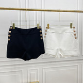 Suvised uusmood Kõik sobivad retrokvaliteediga sirgete taskutega püksid Populaarsed lihtsad kõrge vöökohaga naiste lühikesed püksid