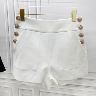 Suvised uusmood Kõik sobivad retrokvaliteediga sirgete taskutega püksid Populaarsed lihtsad kõrge vöökohaga naiste lühikesed püksid