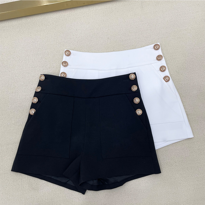 Suvised uusmood Kõik sobivad retrokvaliteediga sirgete taskutega püksid Populaarsed lihtsad kõrge vöökohaga naiste lühikesed püksid