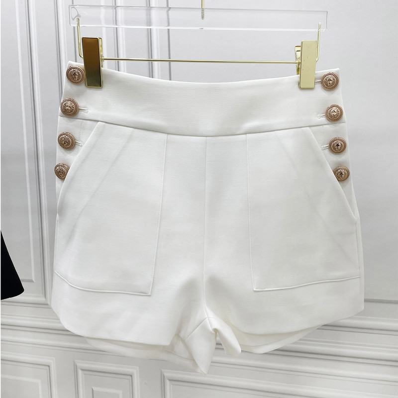 Suvised uusmood Kõik sobivad retrokvaliteediga sirgete taskutega püksid Populaarsed lihtsad kõrge vöökohaga naiste lühikesed püksid