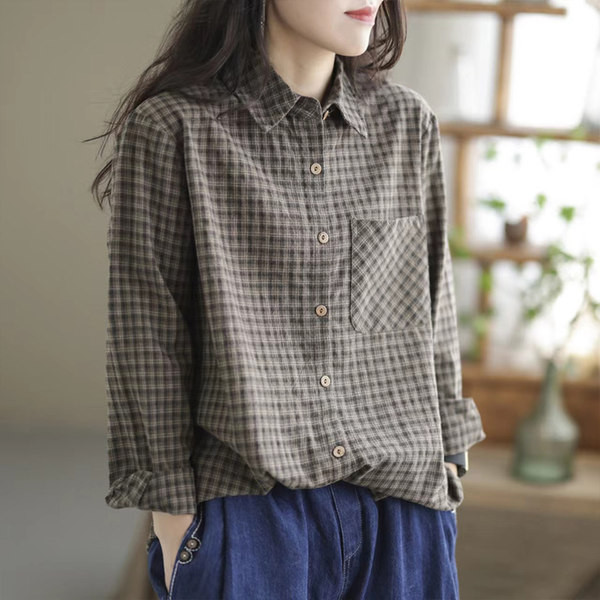 Cămașă în carouri - model larg cu nasturi