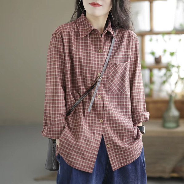 Cămașă în carouri - model larg cu nasturi