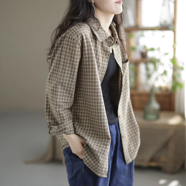 Cămașă în carouri - model larg cu nasturi