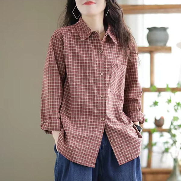 Cămașă în carouri - model larg cu nasturi