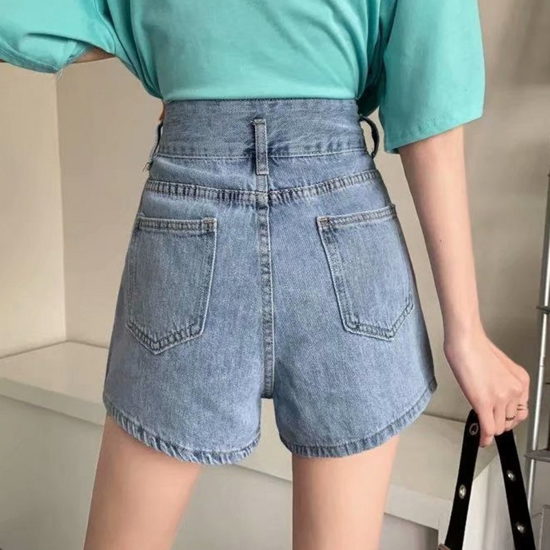 Feynzz modne nove ljetne ženske kratke traper hlače s dugmadima visokog struka Ležerne ženske široke plave traper kratke hlače