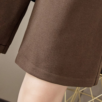 Кафени вълнени широки къси панталони с висока талия Дамски зимни къси панталони с дължина до коляното през 2021 г. Свободни вълнени къси панталони с капри Дамски работни бермуди