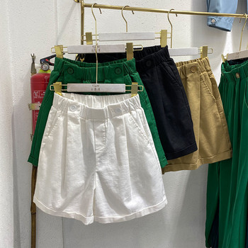 Летни модни къси панталони за жени с висока талия, памучни ежедневни черни, зелени, бели, ластични на талията широки крачоли, къси дамски дрехи