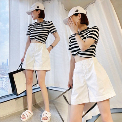 Ljetne modne kratke hlače za žene visokog struka, pamuk, ležerna crna, zelena, bijela, elastični u struku, široke nogavice, kratka ženska odjeća