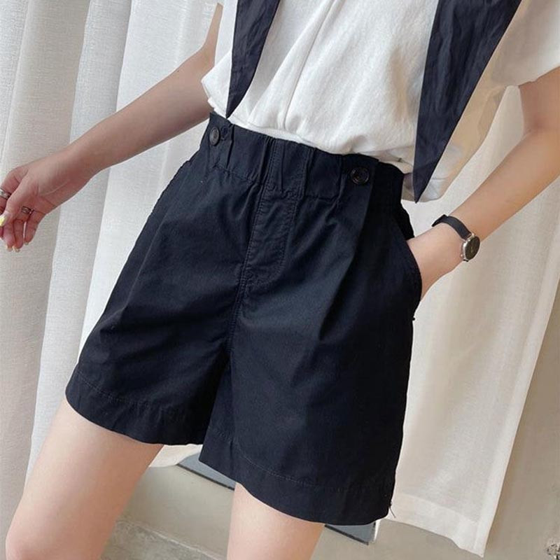 Ljetne modne kratke hlače za žene visokog struka, pamuk, ležerna crna, zelena, bijela, elastični u struku, široke nogavice, kratka ženska odjeća