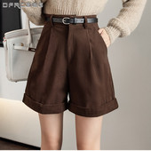Kavos laisvi moteriški velvetiniai šortai plačiomis kojomis 2021 m. aukštu juosmeniu, rudeninės žiemos Bermudų salos kelnės iki kelių moteriškos trumpos kelnės