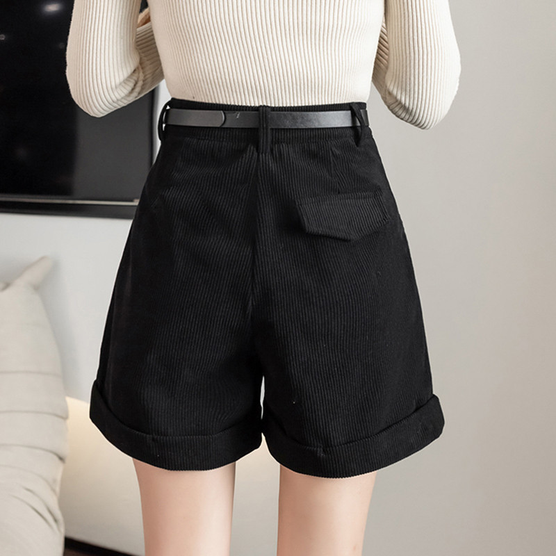 Kavos laisvi moteriški velvetiniai šortai plačiomis kojomis 2021 m. aukštu juosmeniu, rudeninės žiemos Bermudų salos kelnės iki kelių moteriškos trumpos kelnės