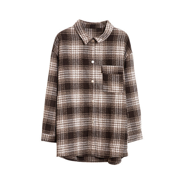 Sügisene ruuduline metallnööpidega särk naistele