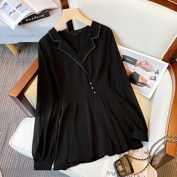 Elegantne pikkade varrukatega v-kaelusega särk naistele