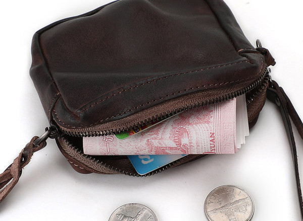 Retro muški novčanik od eko kože s patentnim zatvaračem i ručkom