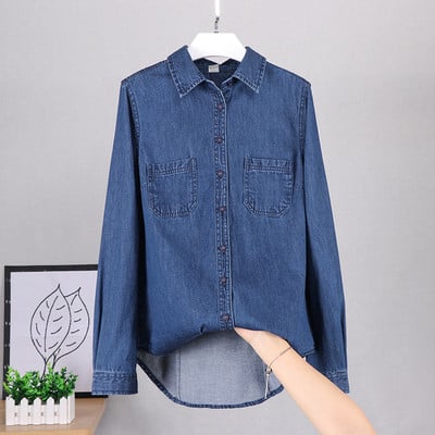 Naiste taskutega teksasärk - sinine värv