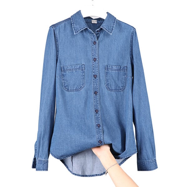 Naiste taskutega teksasärk - sinine värv