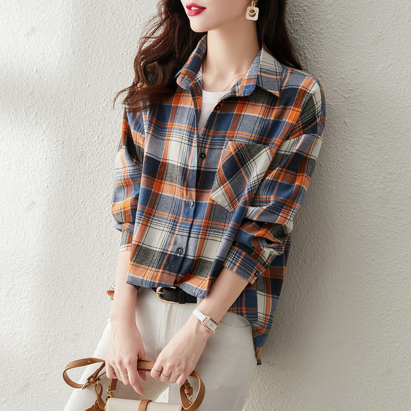 Ženska ležerna karirana košulja s džepovima