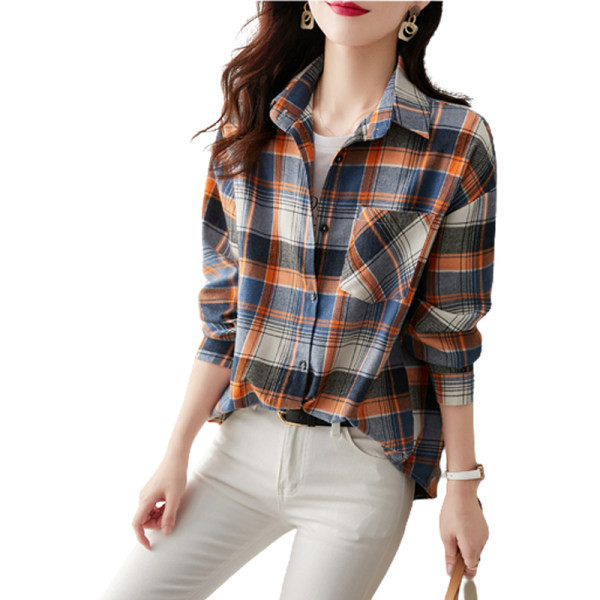 Ženska ležerna karirana košulja s džepovima