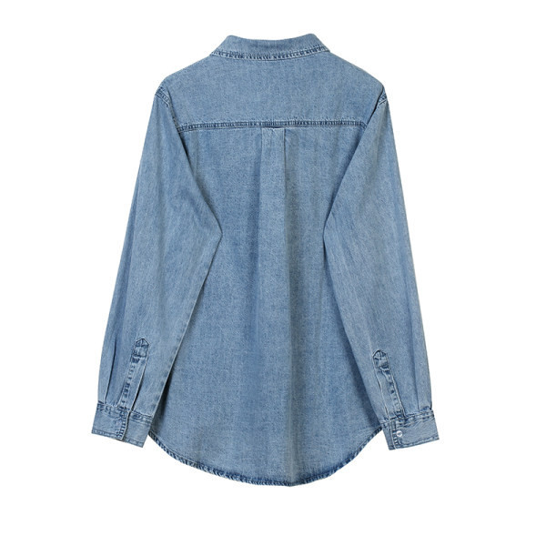 Cămașă din denim de toamnă pentru femei cu buzunare