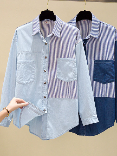 Naujo modelio moteriški marškiniai su klasikine apykakle ir kišenėmis