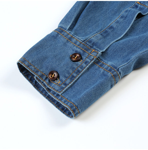 Cămașă de toamnă din denim cu buzunare în stil retro