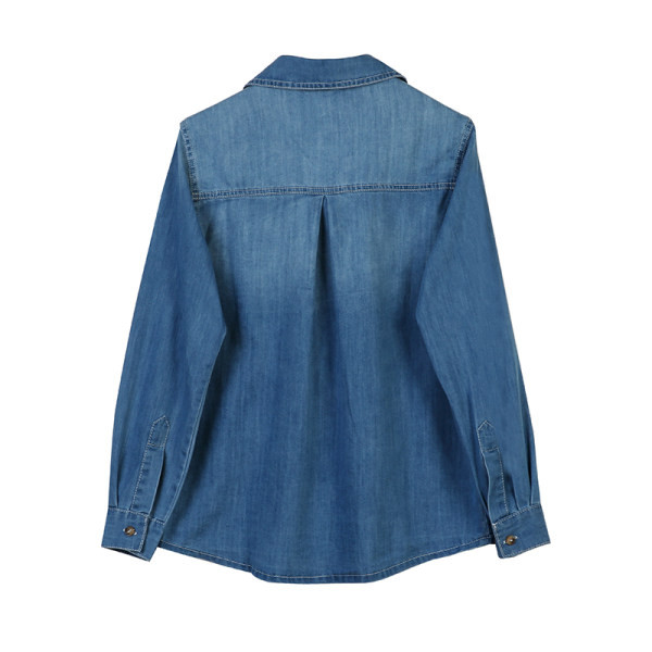 Cămașă casual de damă din denim cu buzunare - culoare albastră