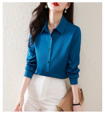 Moodne klassikalise krae ja pikkade varrukatega naiste särk – mitut värvi