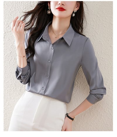 Moodne klassikalise krae ja pikkade varrukatega naiste särk – mitut värvi