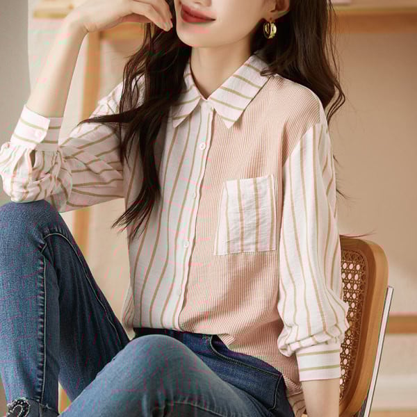 Triibuline särk nööpide ja taskuga