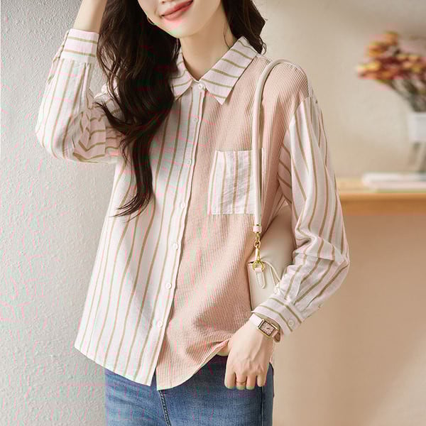 Triibuline särk nööpide ja taskuga