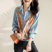 Modernūs moteriški marškiniai smailia iškirpte ir ilgomis rankovėmis