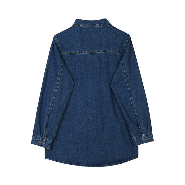 Įprasti moteriški džinsiniai marškiniai su kišenėmis