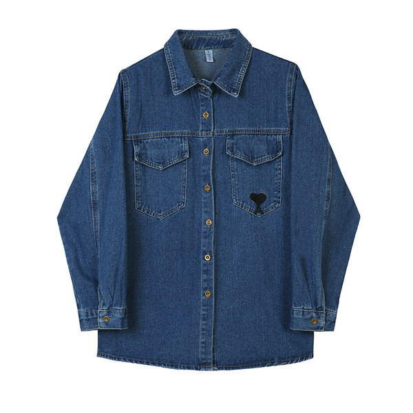 Įprasti moteriški džinsiniai marškiniai su kišenėmis