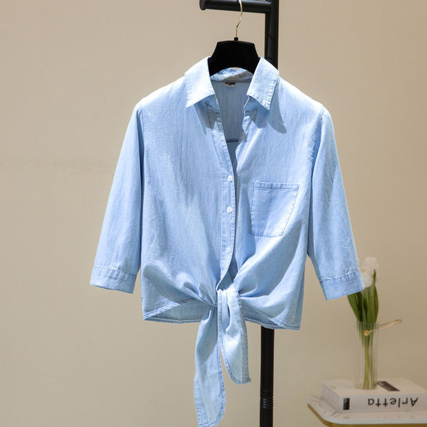 Puhta mudeliga lühikeste varrukatega teksasärk