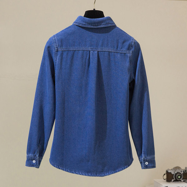 Moteriški džinsiniai marškiniai su šiltu pamušalu