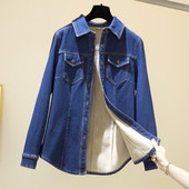 Džinsiniai marškiniai su klasikine apykakle ir pūkiniu pamušalu