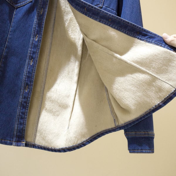 Džinsiniai marškiniai su klasikine apykakle ir pūkiniu pamušalu