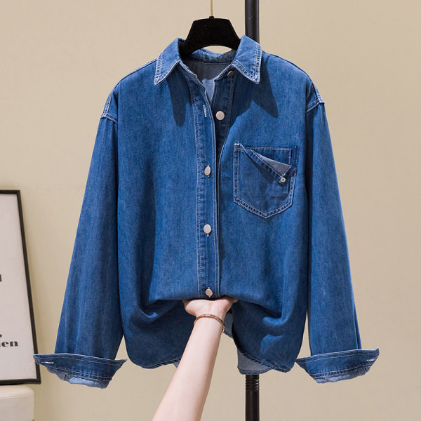 Retro stiliaus džinsiniai marškinėliai moterims su sagomis ir kišene