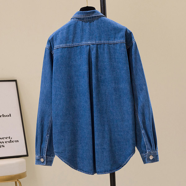 Retro stiliaus džinsiniai marškinėliai moterims su sagomis ir kišene