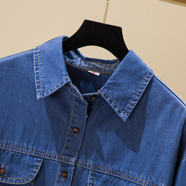 Alkalmi női farmer ing zsebekkel